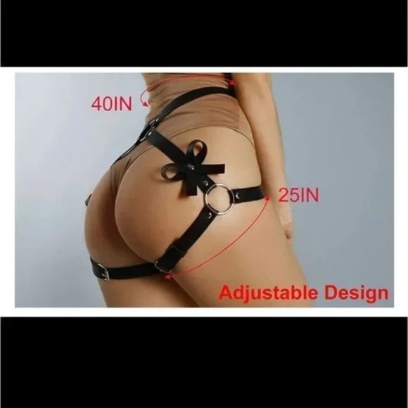 Leather Garter Harness Sexy Bondage Role Play Belt Thigh Body Waist Kinky Bows - Picture 6 of 8